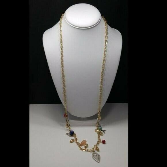 Chico's Gold Tone Charm Necklace, Bee Heart Star Beads, 39 Inches, New With Tags - Picture 4 of 10